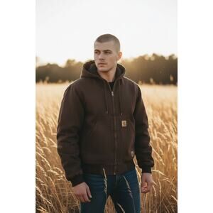 Berne Men's Heritage Duck Hooded Jacket Brown, Size Medium Reg